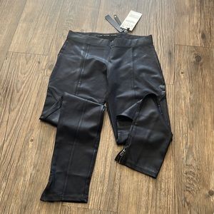 Zara Navy Shiny Wax Leggings with Zipper on Bottom NEVER WORN